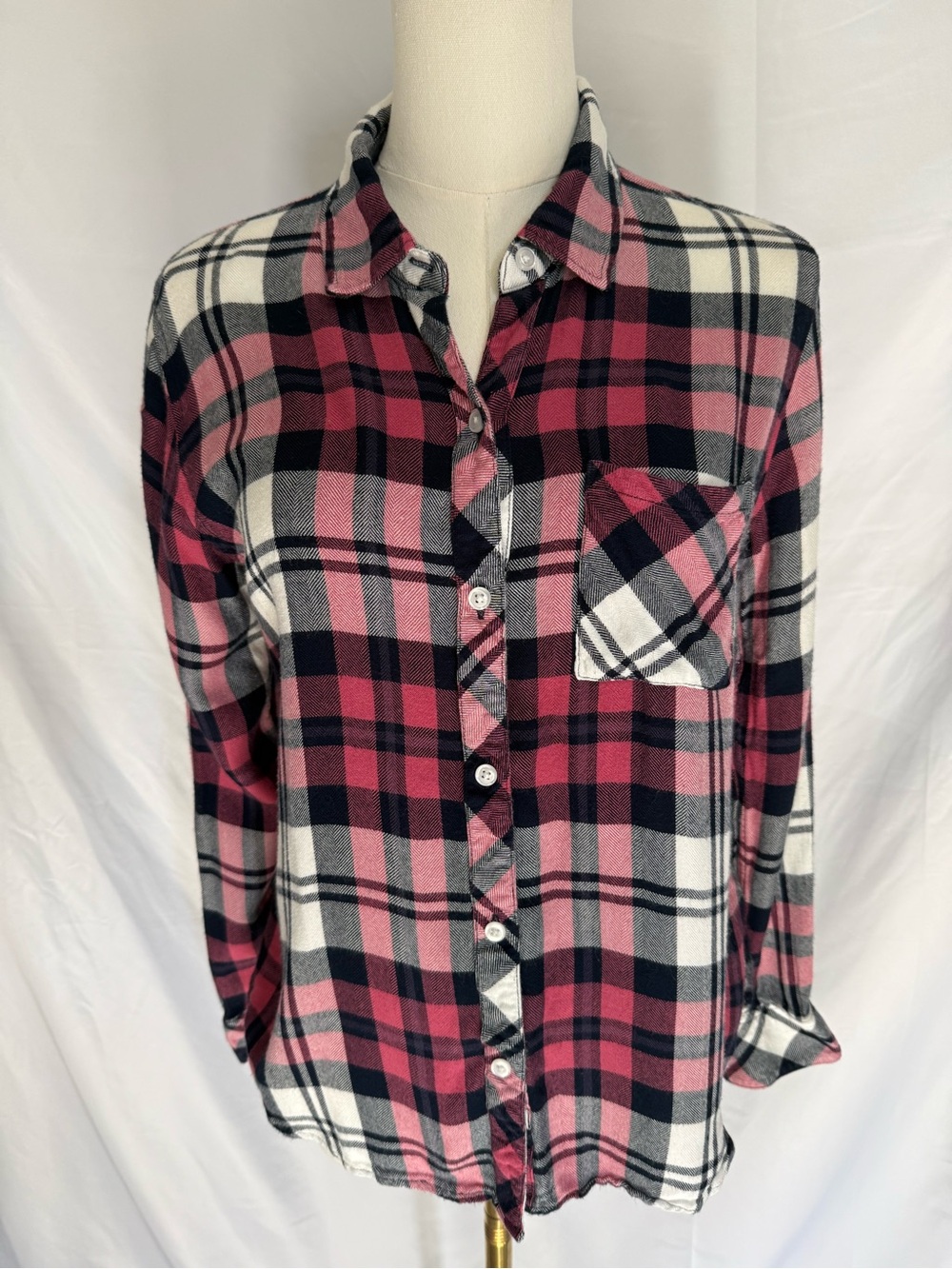 Rails Hunter Plaid Long Sleeve Button-Up Shirt Mulberry White Indigo Medium